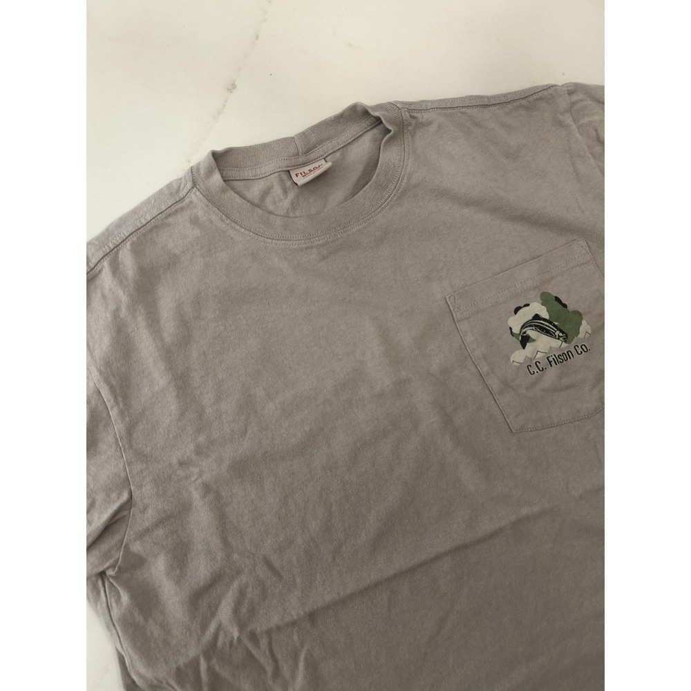 Filson Mens Large Gray Pocket Moose Graphic T-Shirt Unfailing Goods USA Made